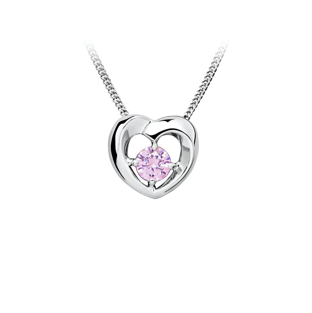 Silver heart necklace with a soft pink stone