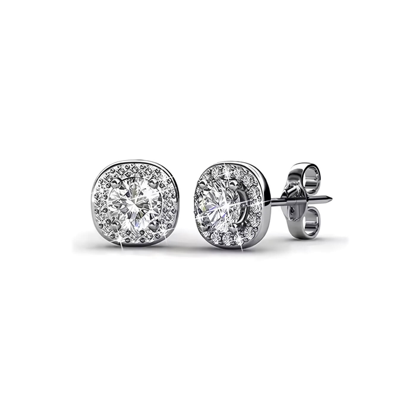 Jewelry set necklace and earrings with 18K white gold plating, square design