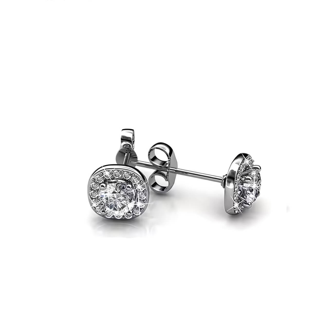 Jewelry set necklace and earrings with 18K white gold plating, square design