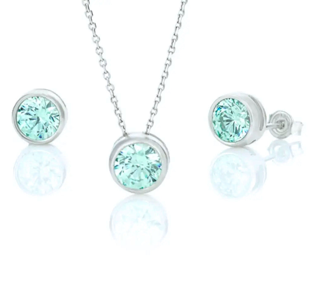 Frost Mint Glow Silver Set with Austrian Crystals