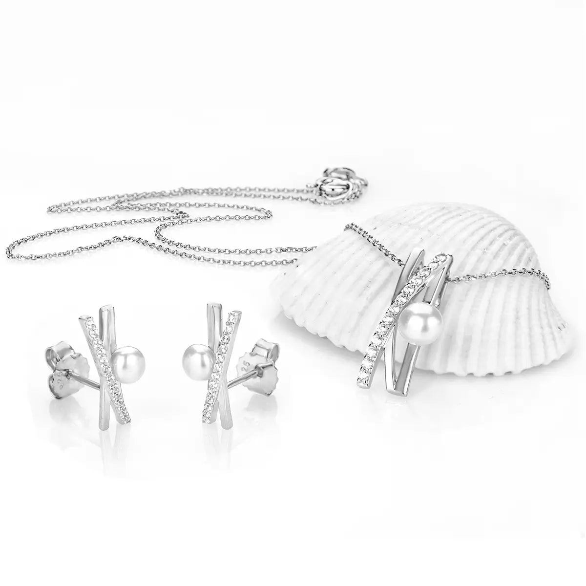 Necklace with River Pearl and Zirconias Silver 925