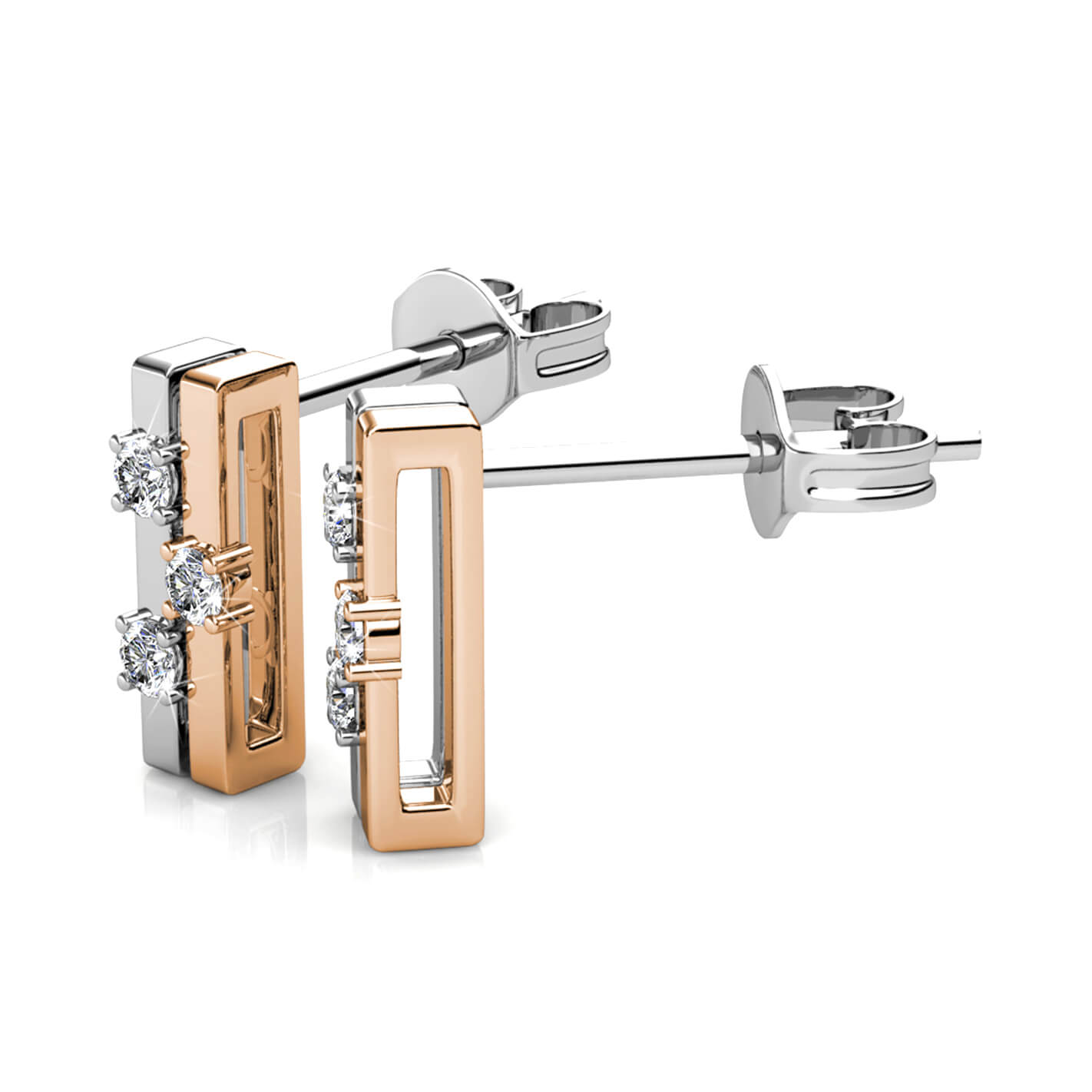 Обици на винт в 2цвята, розово и бяло злато, модерен дизайн