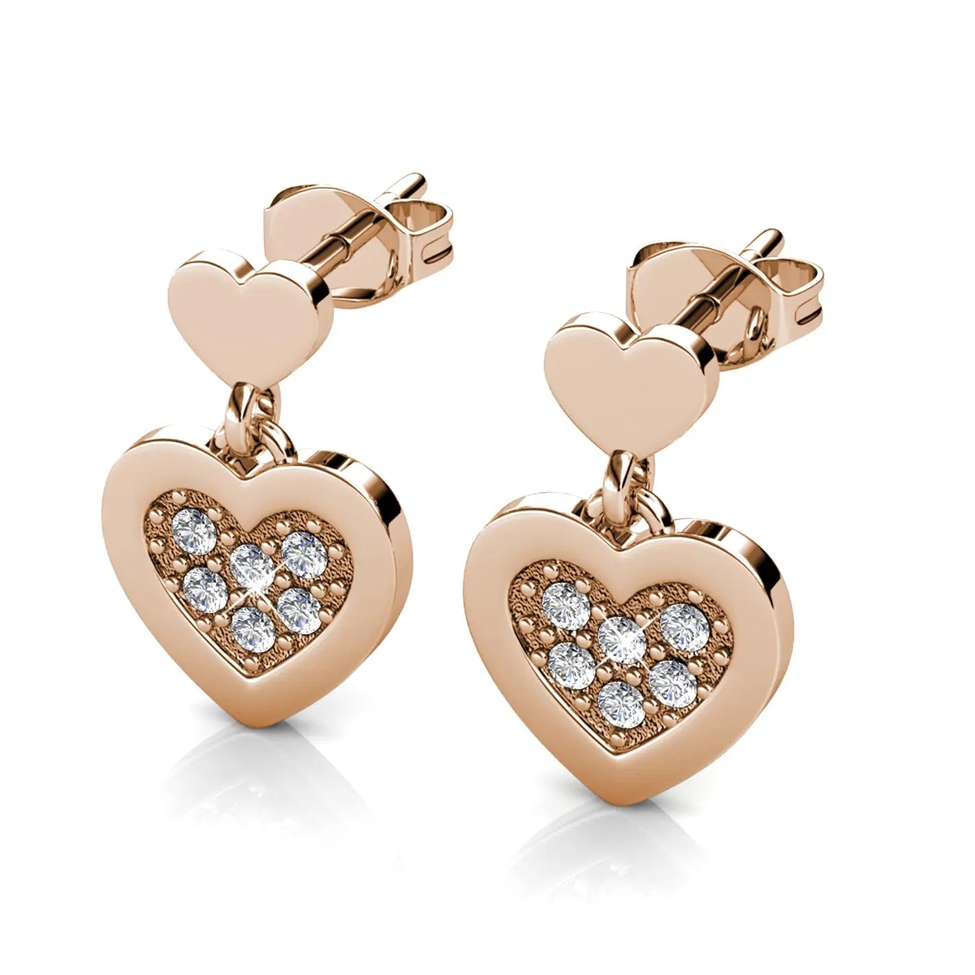 Блестящи сърца с австрийски кристали и 18К покритие бяло злато – by Crystal Pro Jewellery