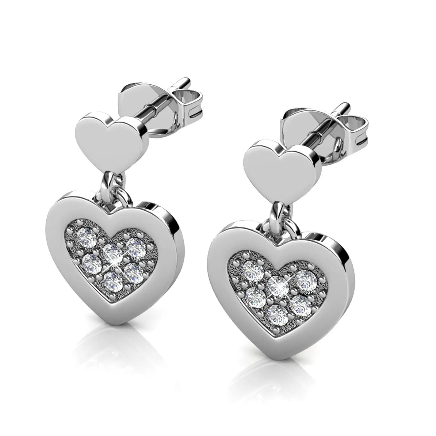 Блестящи сърца с австрийски кристали и 18К покритие бяло злато – by Crystal Pro Jewellery