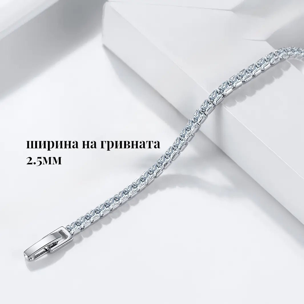 Дамска Сребърна Тенис гривна с 5A кубични цирконии и 18К златно покритие – by Crystal Pro Jewellery