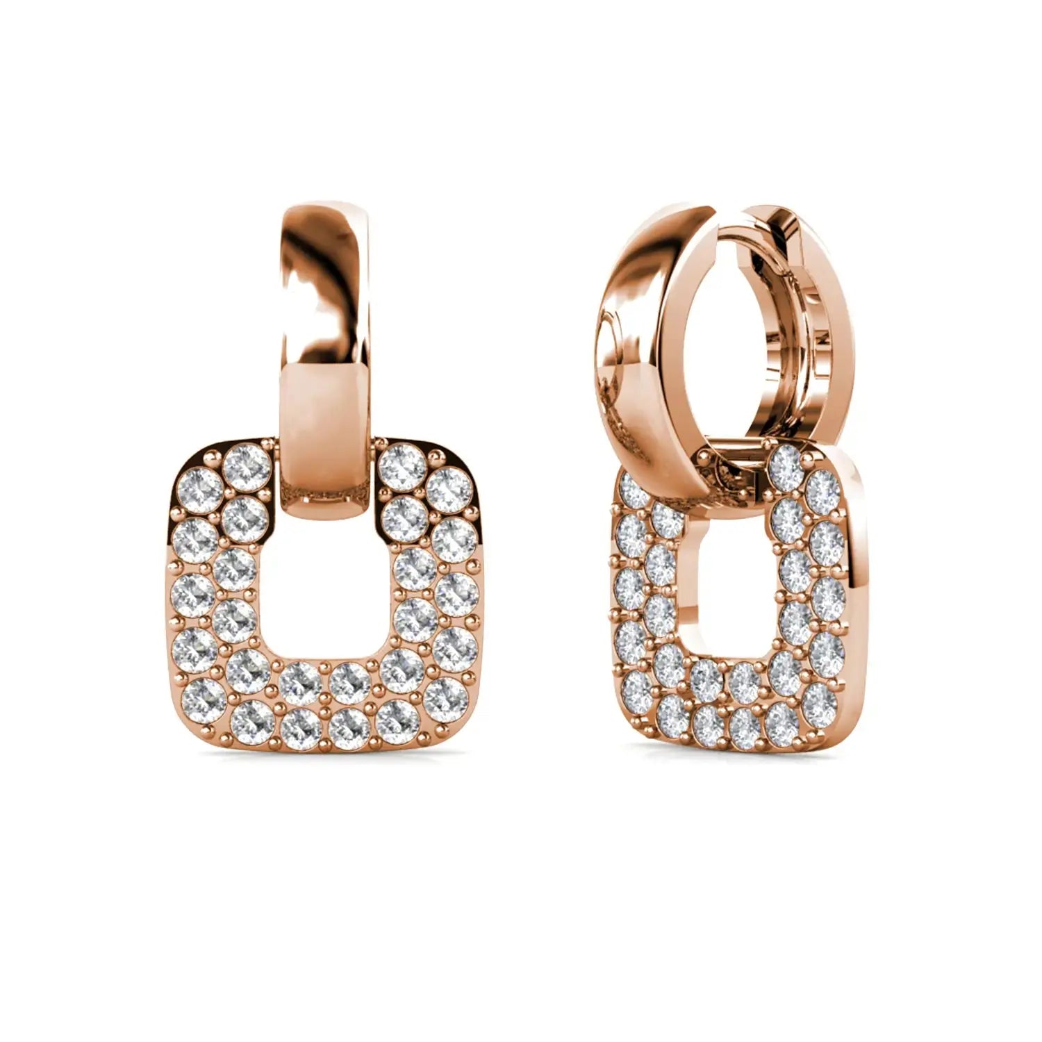 Дамски халки с квадратни елементи с покритие 18К бяло злато – by Crystal Pro Jewellery