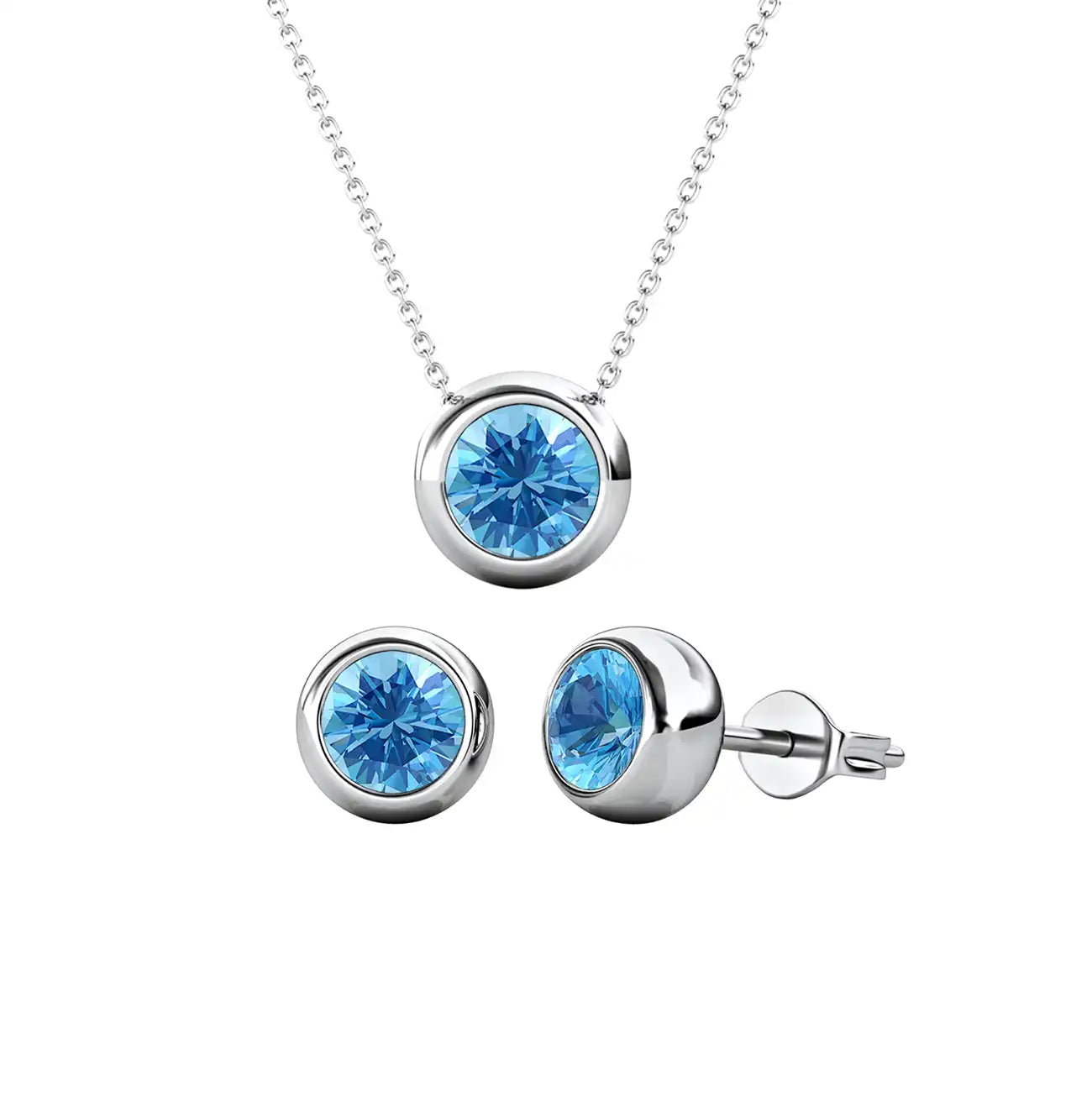 Elegant jewelry set with Austrian crystals in purple color and 18K white gold plating