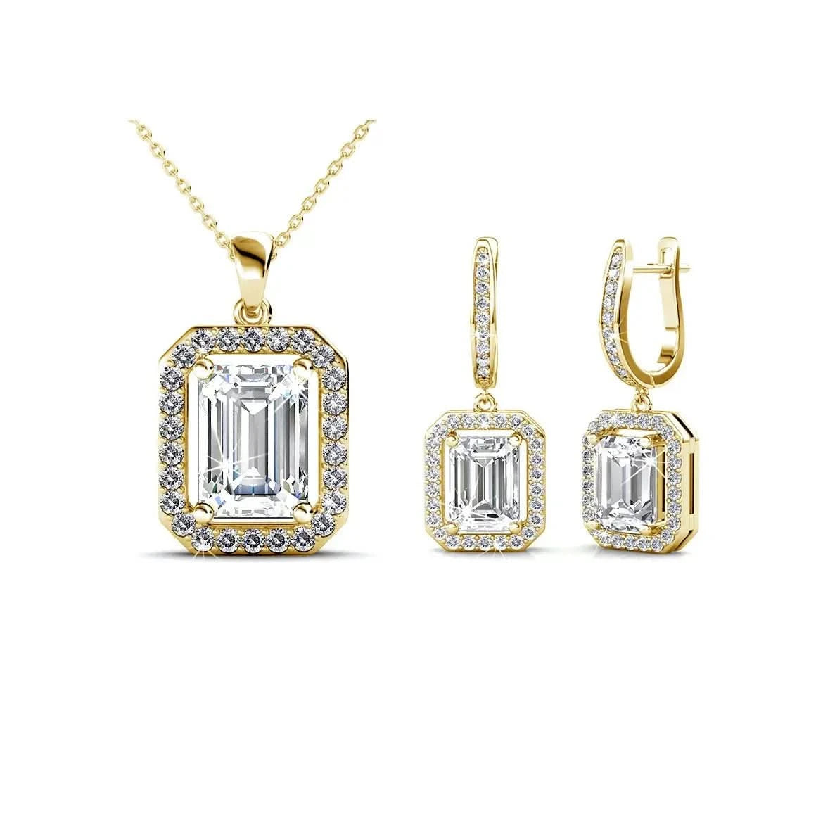 Дамски комплект Eternal Shine 18К покритие Бяло злато и премиум кристали – by Crystal Pro Jewellery