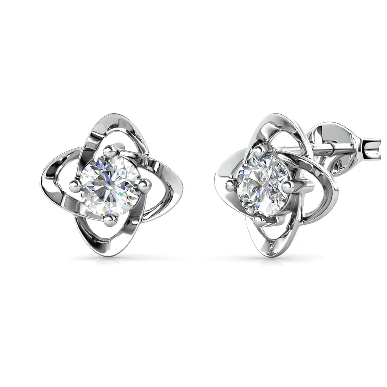 Дамски обици детелина с австрийски кристали и 18К покритие бяло злато