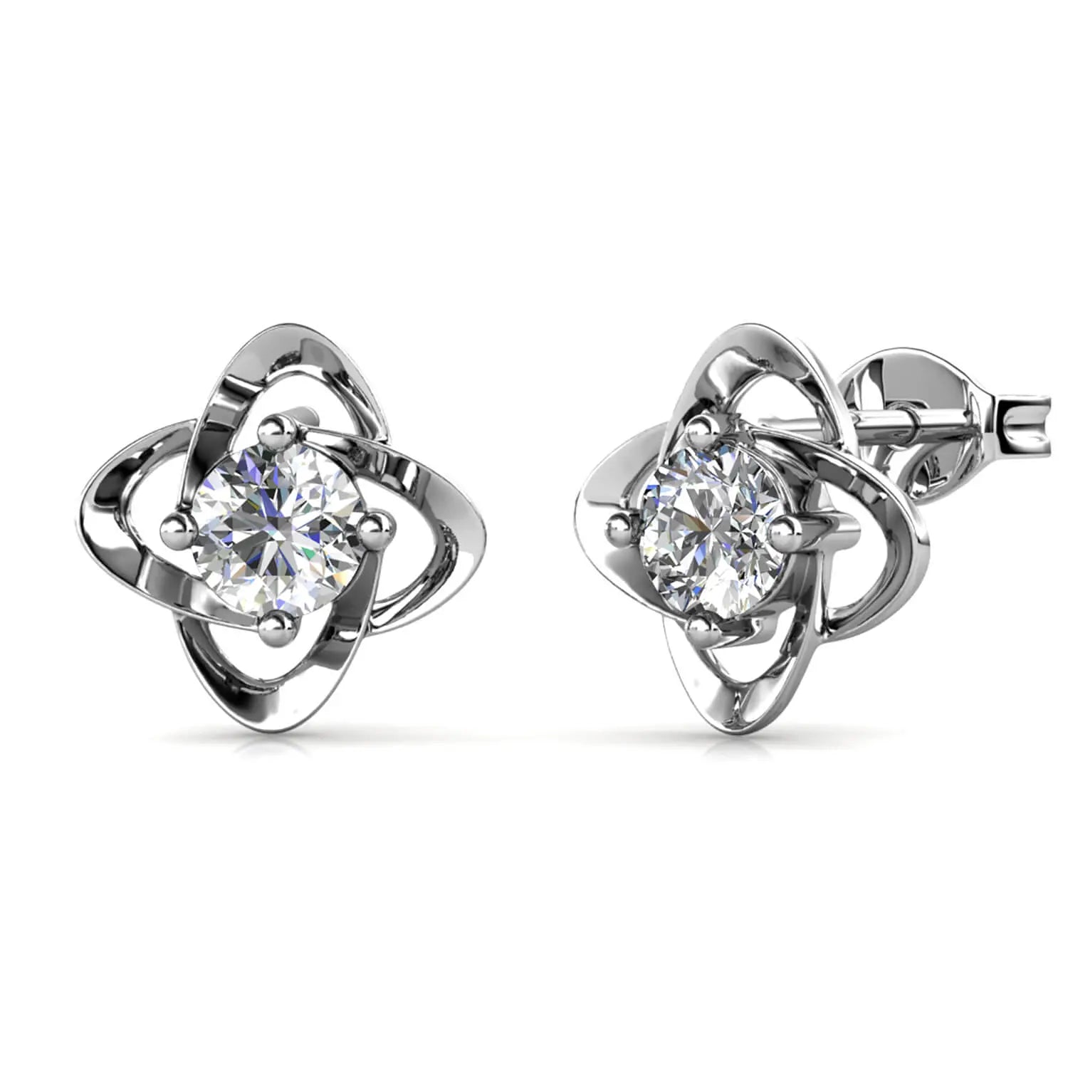 Дамски обици Детелина с 18к покритие бяло злато и австрийски кристали – by Crystal Pro Jewellery