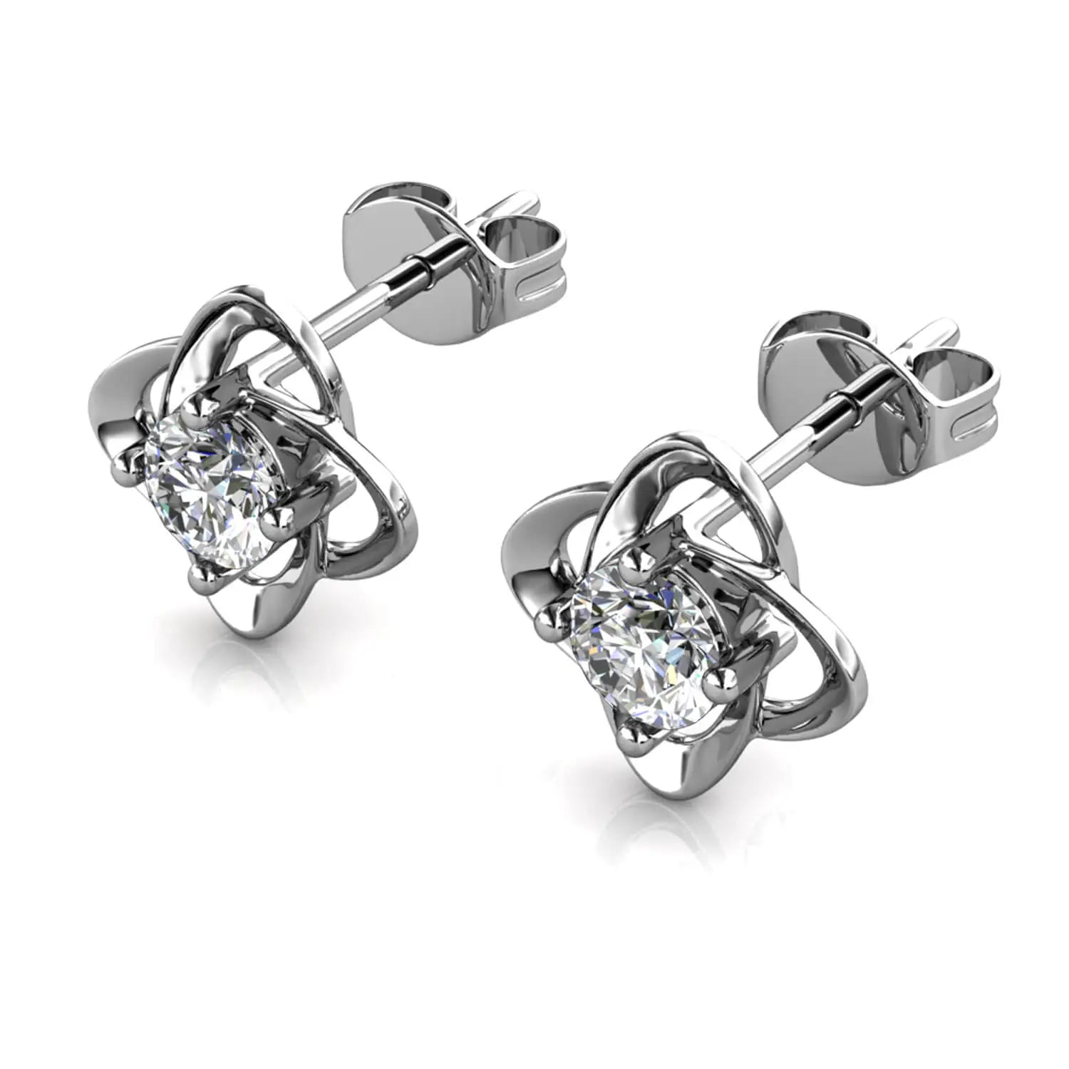 Дамски обици Детелина с 18к покритие бяло злато и австрийски кристали – by Crystal Pro Jewellery
