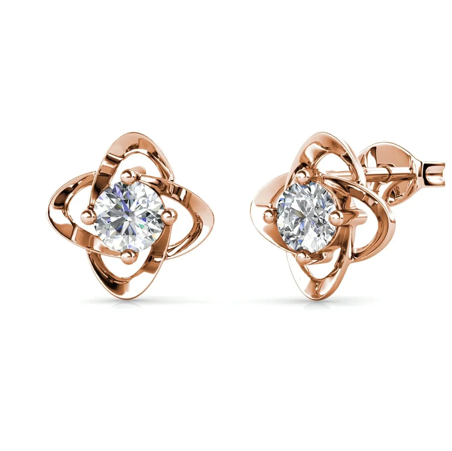 Дамски обици Детелина с 18к покритие розово злато и австрийски кристали – by Crystal Pro Jewellery