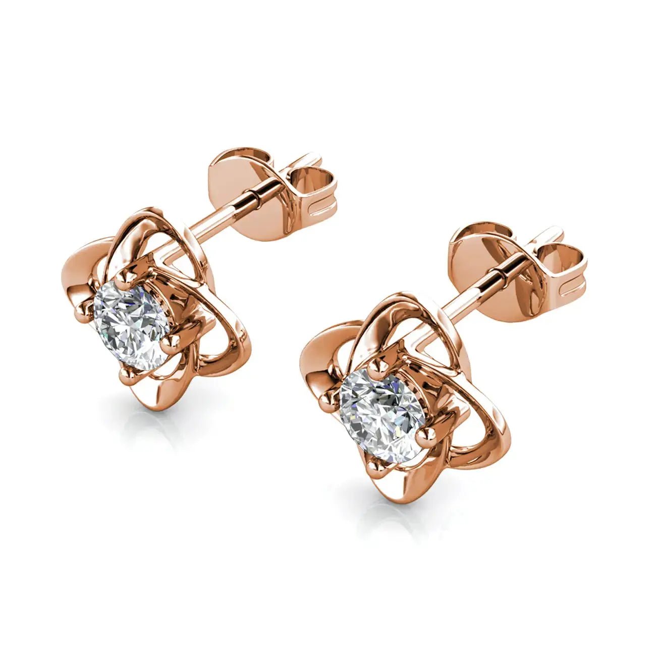 Дамски обици Детелина с 18к покритие розово злато и австрийски кристали – by Crystal Pro Jewellery