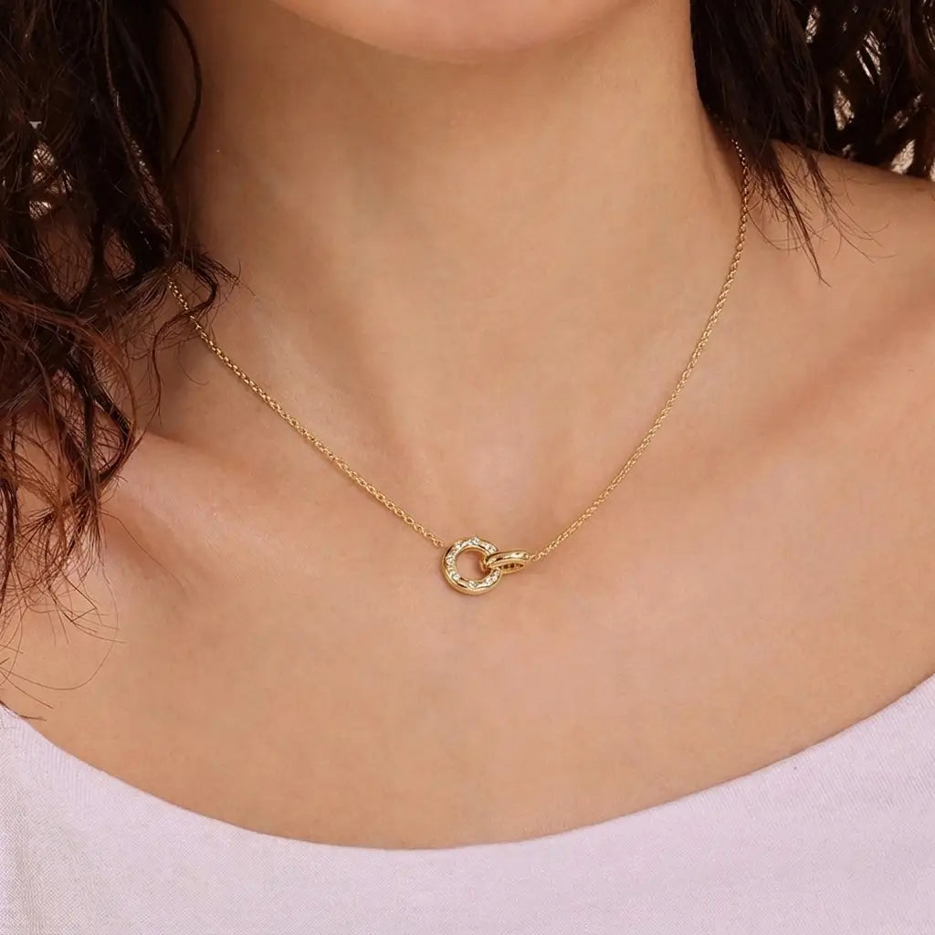 Unity circle дамско колие от сребро със златно покритие и циркони