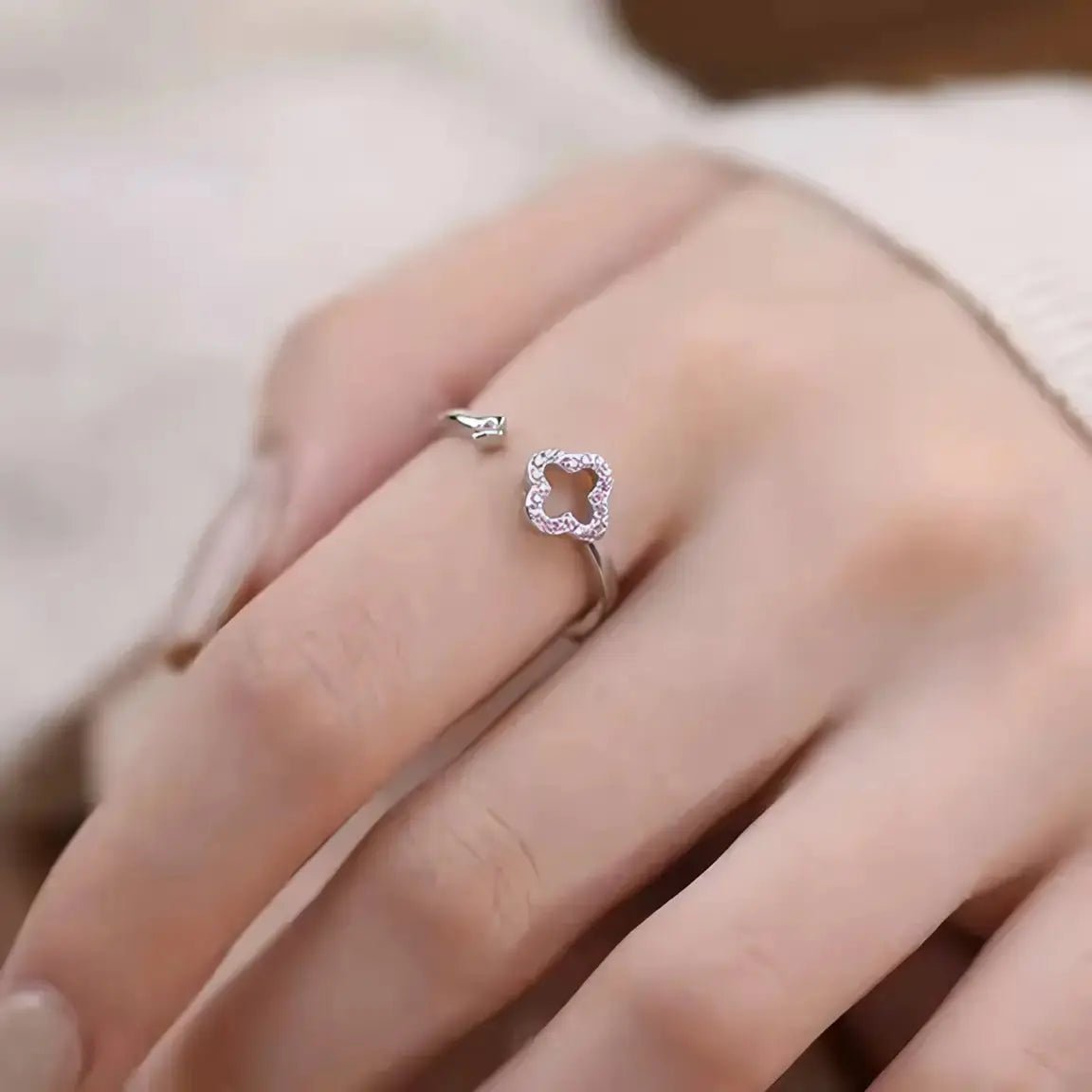 Детелина отворен пръстен с цирконии Сребро 925 – by Crystal Pro Jewellery