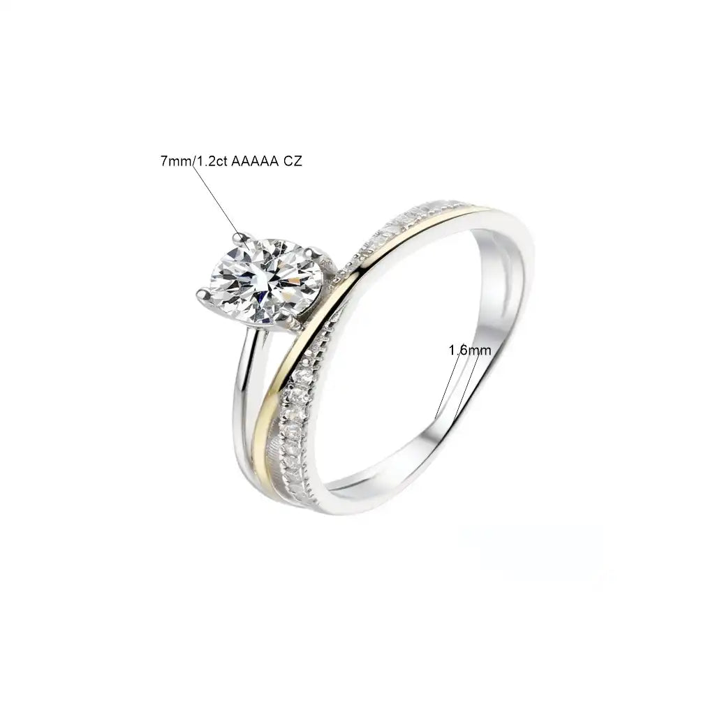 Elegant Two Stones Ring with Zircons Silver 925