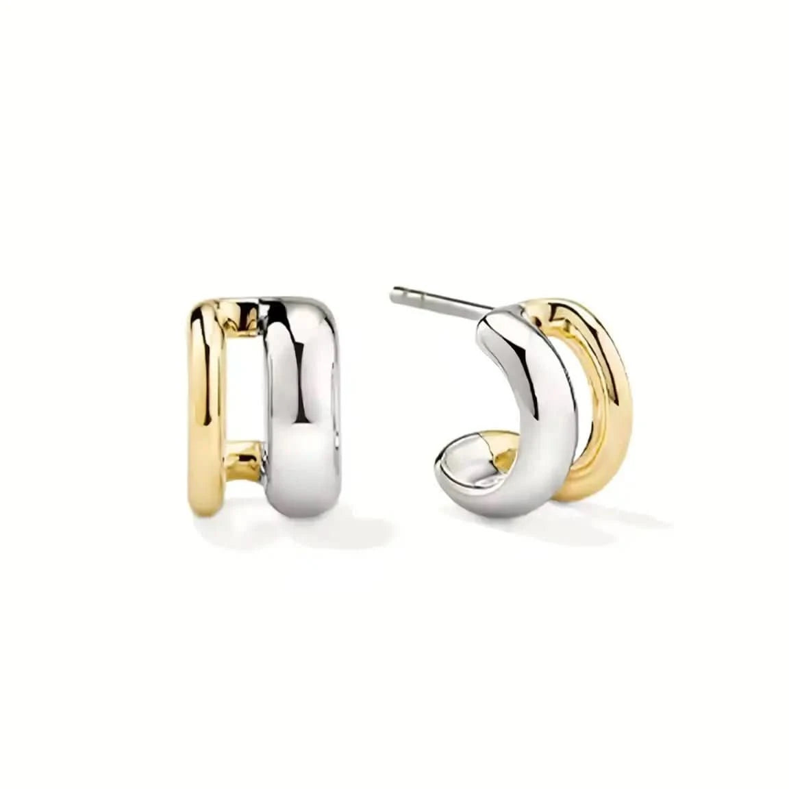 Двуцветни обици халки от сребро 925 и покритие от 18К злато – by Crystal Pro Jewellery