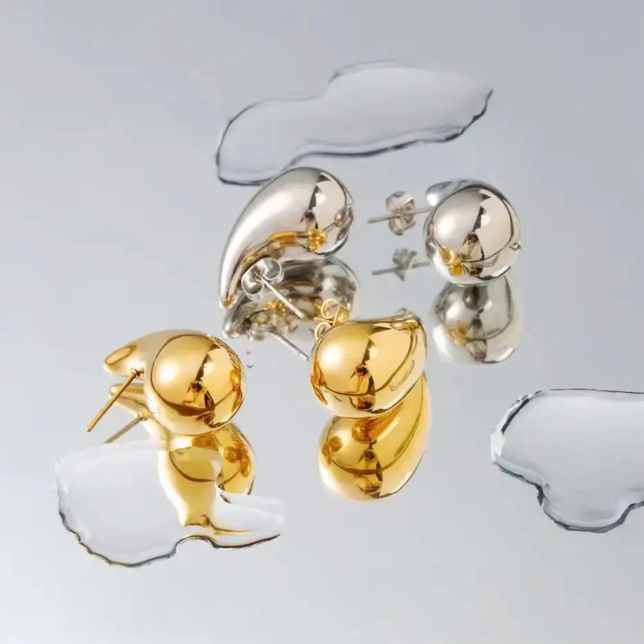 Едри сребърни обици с форма на Водна Капка позлатени – by Crystal Pro Jewellery