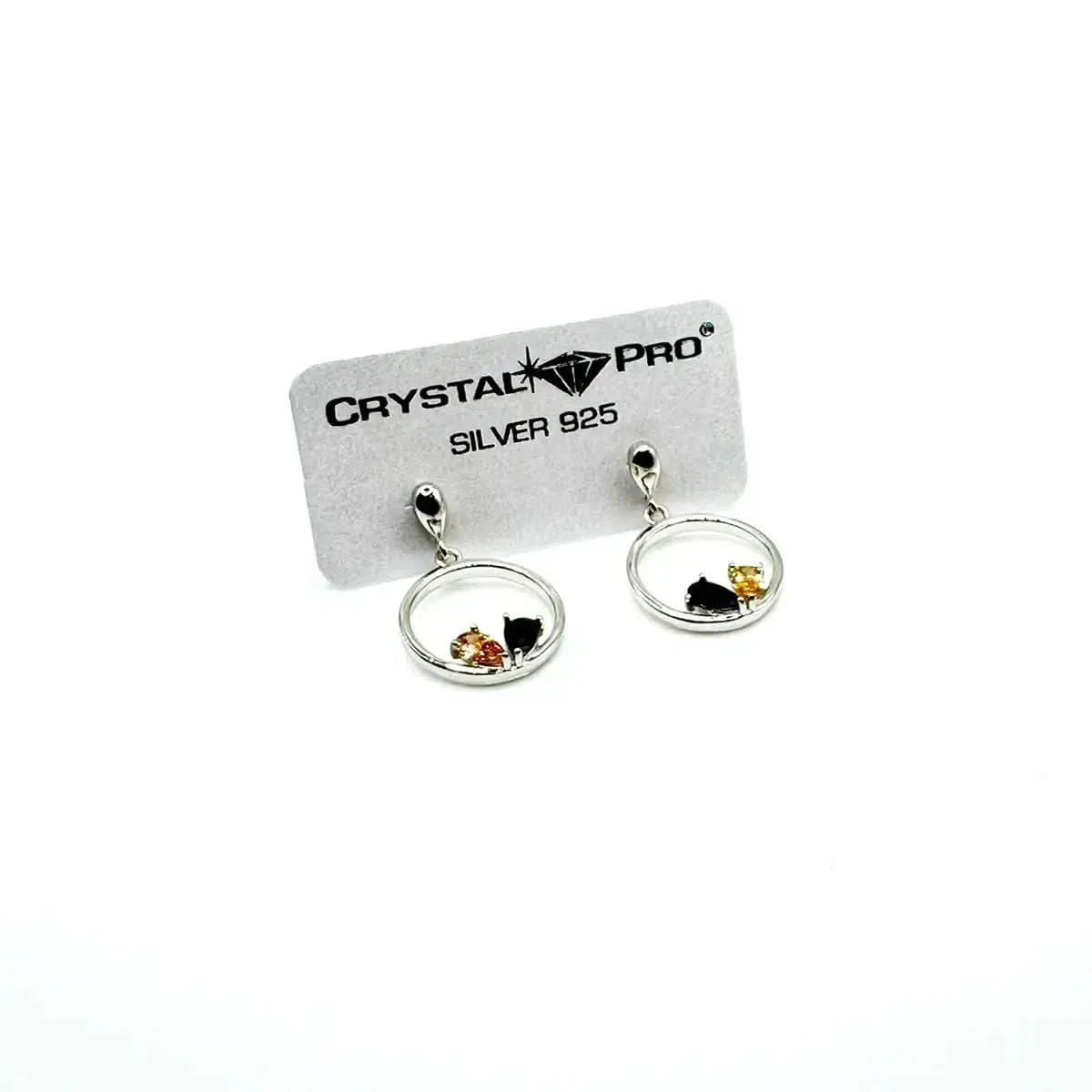 Елегантни обици: Сребро с черен и златист блясък на цирконии – by Crystal Pro Jewellery