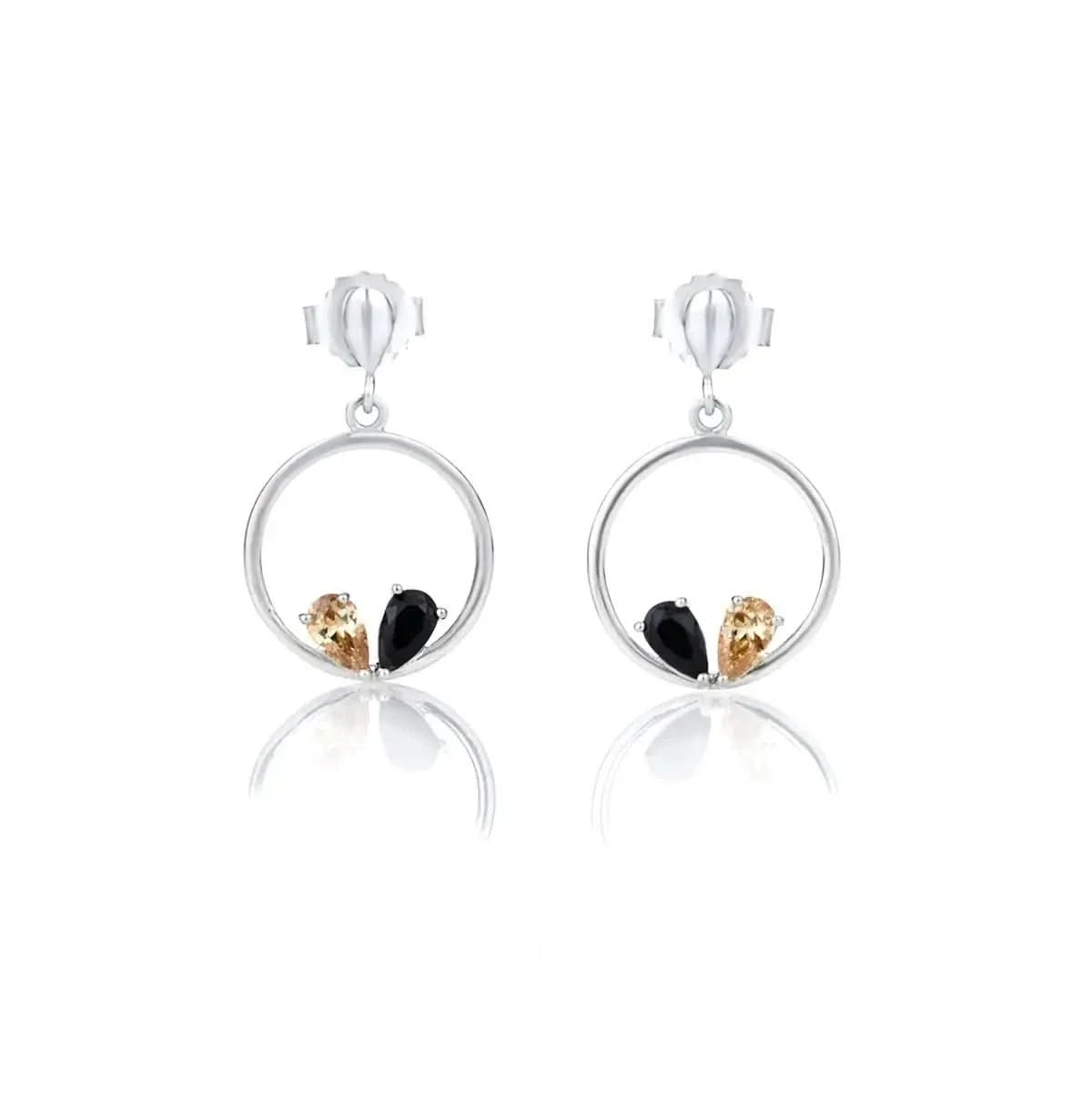 Елегантни обици: Сребро с черен и златист блясък на цирконии – by Crystal Pro Jewellery