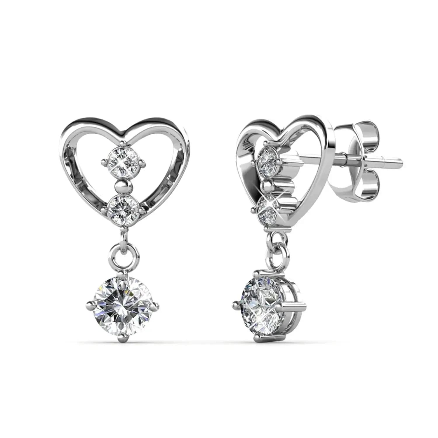 Елегантни сребърни обици Сърце с бляскави кристали – by Crystal Pro Jewellery