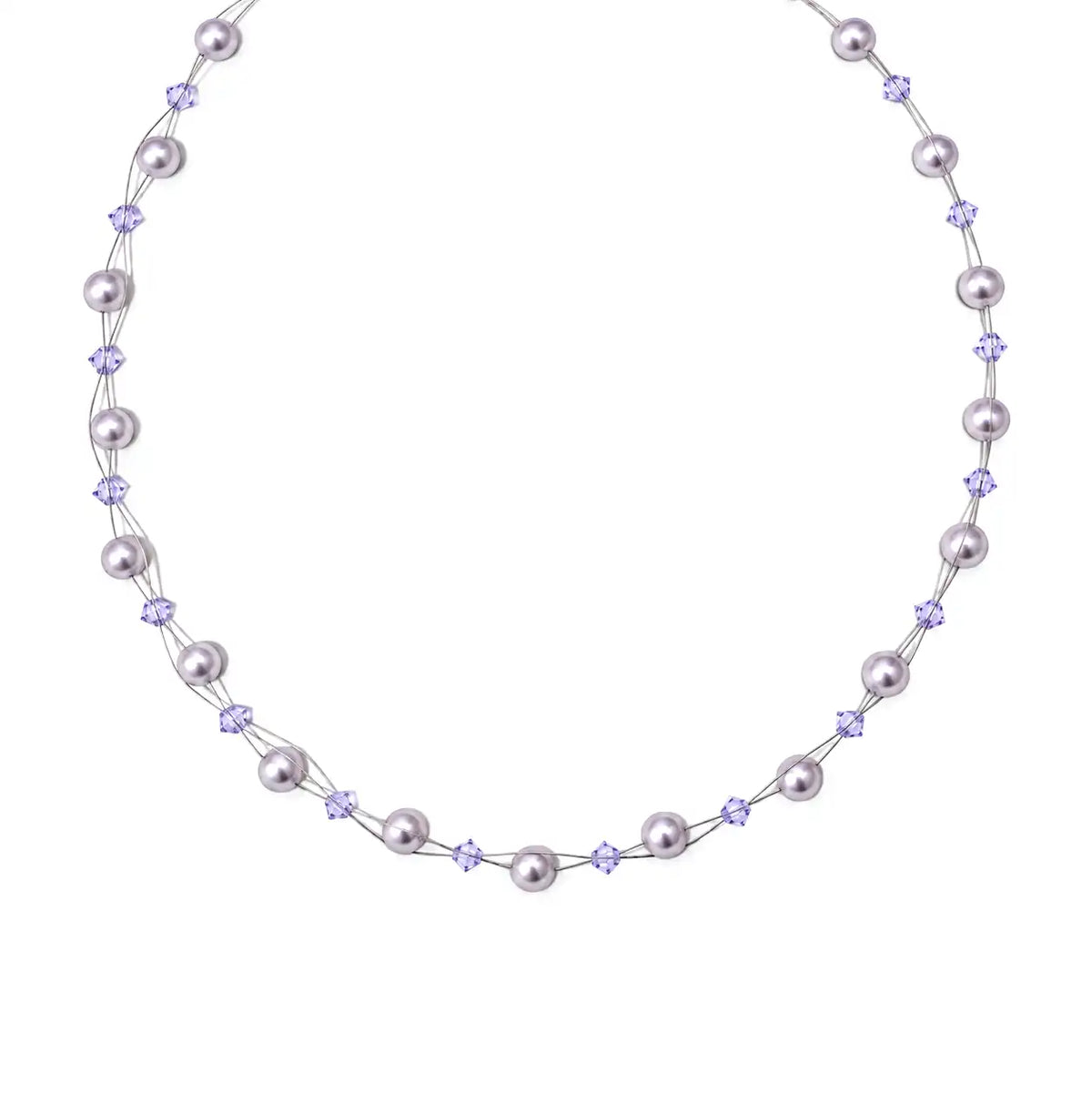 Елегантно колие с перли и кристали Сваровски в цвят Lavender