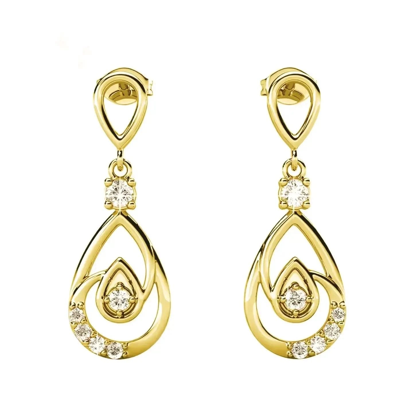 Фини сребърни обици с висококачествени кристали 18К златно покритие – by Crystal Pro Jewellery