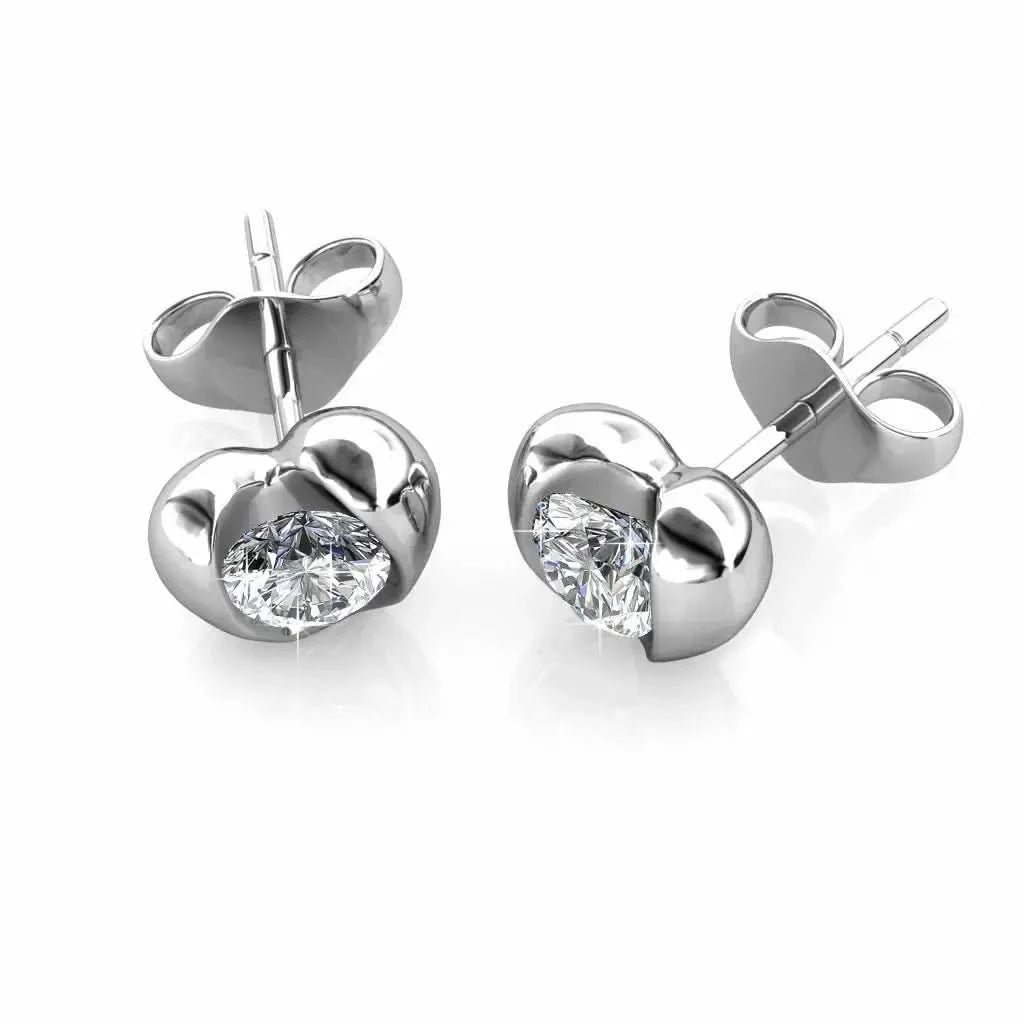 Фини сребърни обици Сърце с кристали 18К покритие бяло злато – by Crystal Pro Jewellery