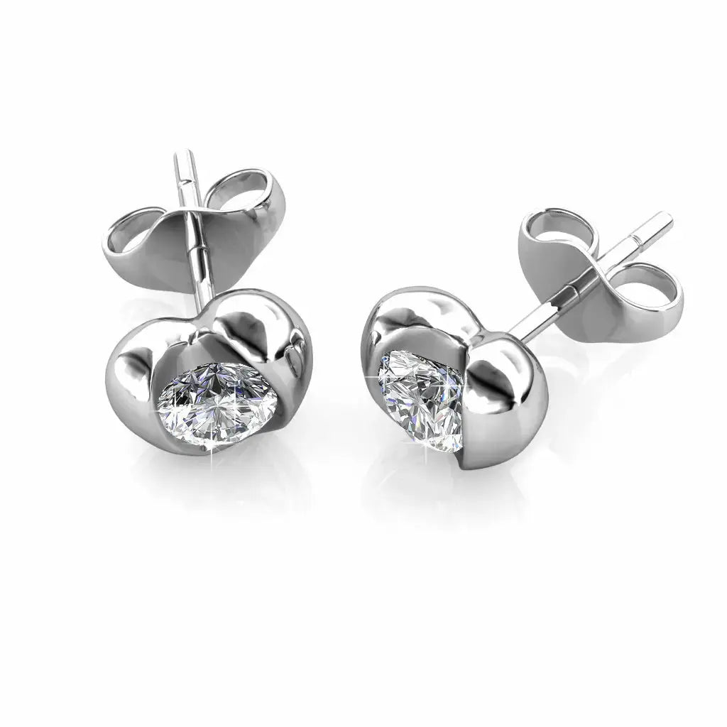 Фини сребърни обици Сърце с кристали 18К покритие бяло злато – by Crystal Pro Jewellery