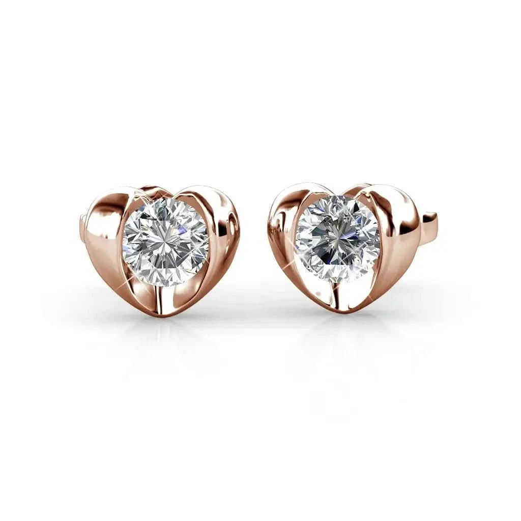 Фини сребърни обици Сърце с кристали 18К покритие бяло злато – by Crystal Pro Jewellery