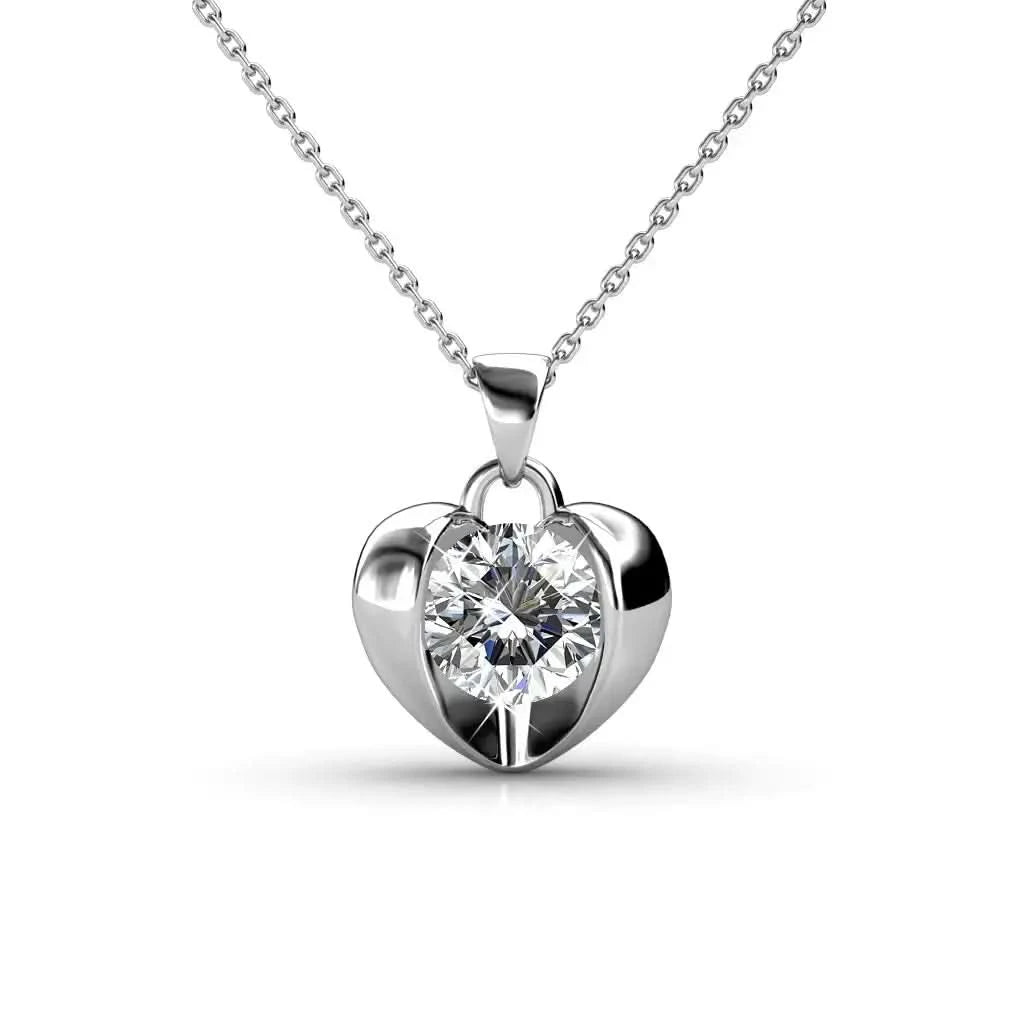 Фино колие Сърце от стерлингово сребро с покритие бяло злато – by Crystal Pro Jewellery
