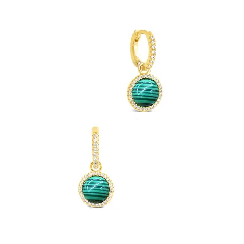 Изящни обици с Малахит от Сребро 925 със златно покритие – by Crystal Pro Jewellery