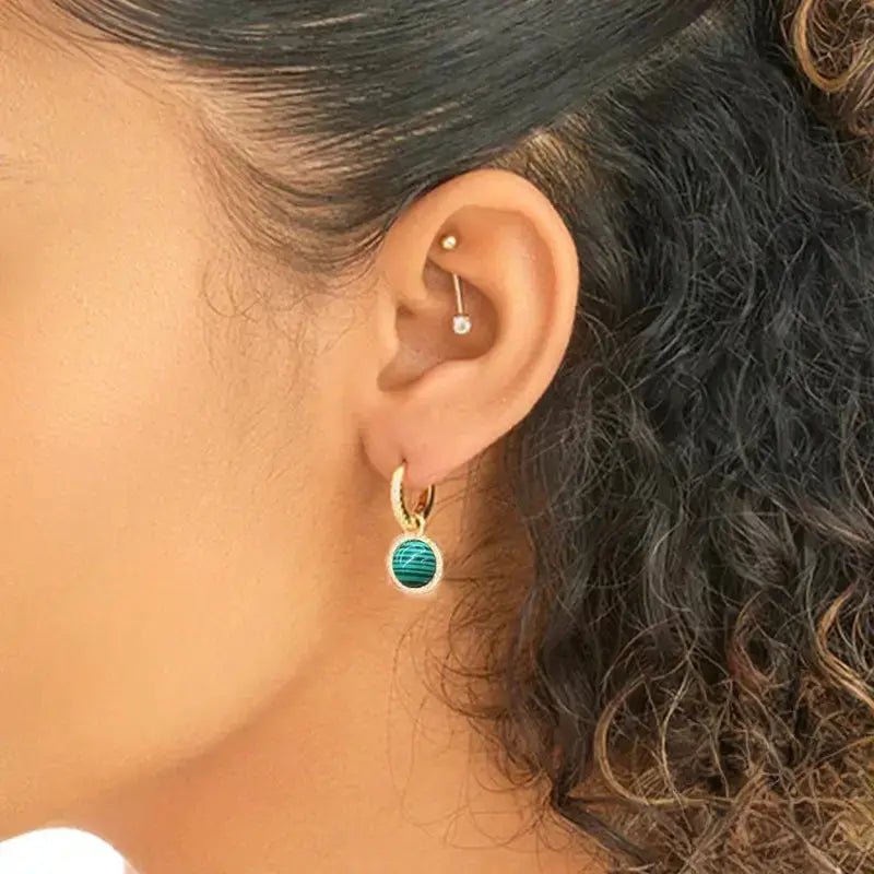 Изящни обици с Малахит от Сребро 925 със златно покритие – by Crystal Pro Jewellery