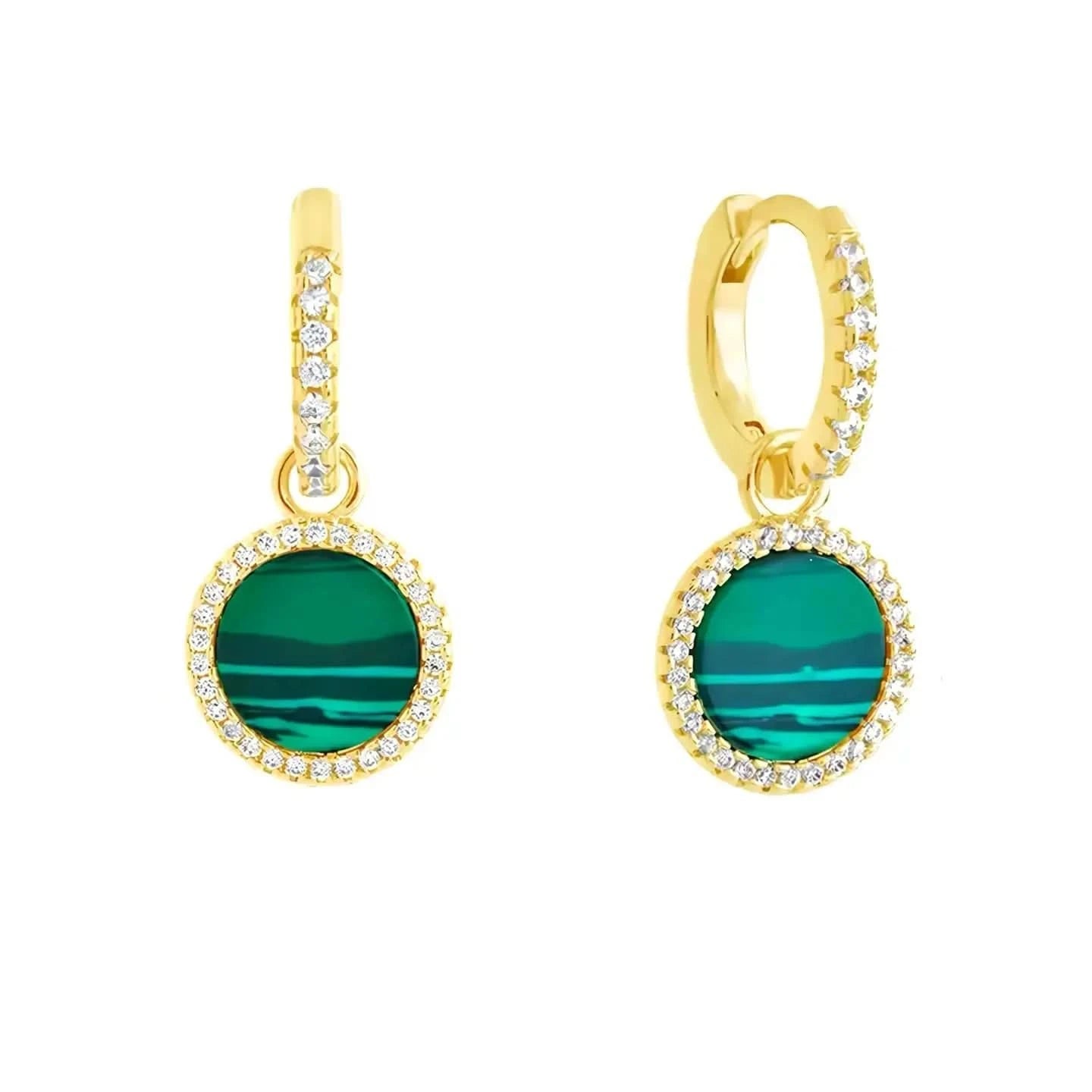 Изящни обици с Малахит от Сребро 925 със златно покритие – by Crystal Pro Jewellery