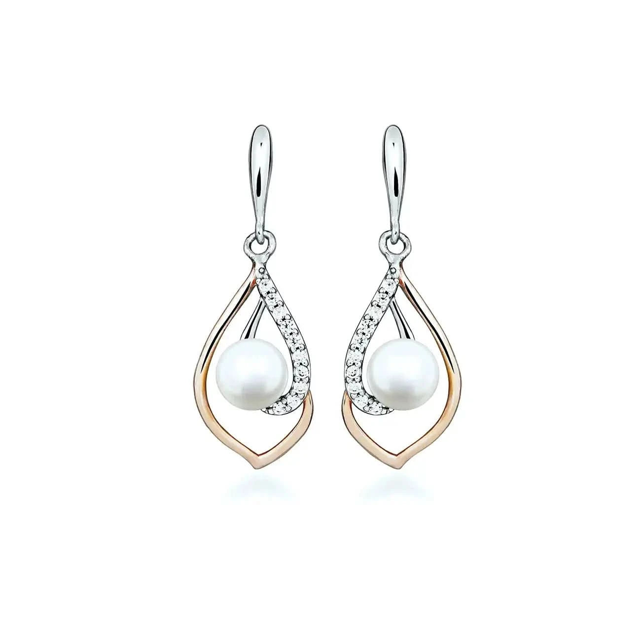 Изящни сребърни обици с речни перли Двуцветен дизайн – by Crystal Pro Jewellery