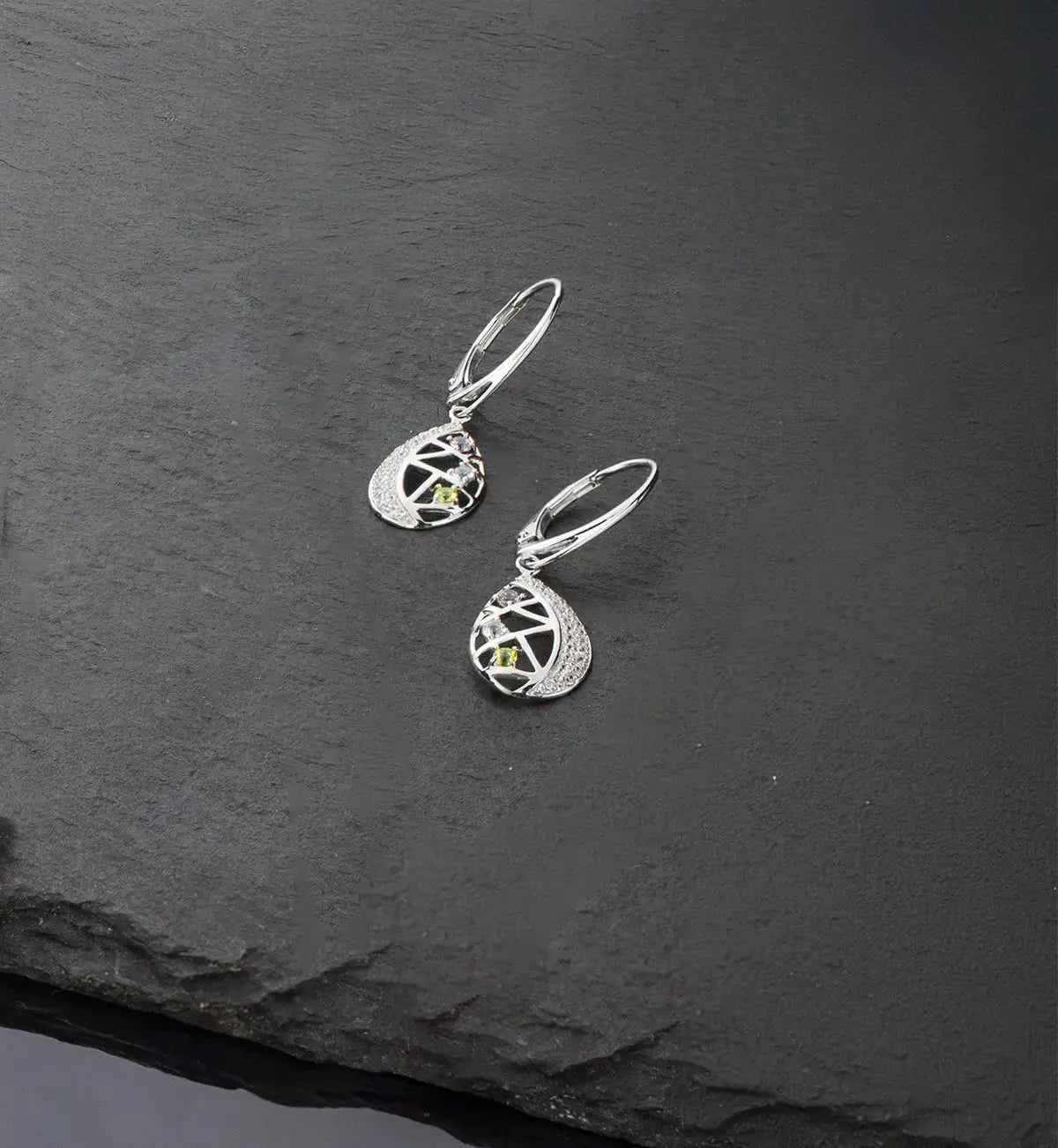 Изящни висящи обици с цветни нано камъни Сребро 925 – by Crystal Pro Jewellery