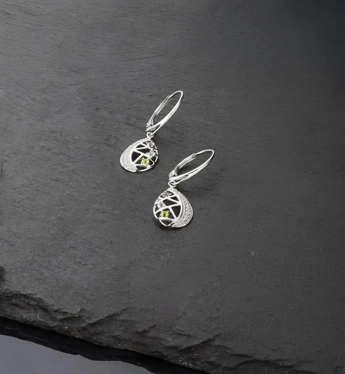 Изящни висящи обици с цветни нано камъни Сребро 925 – by Crystal Pro Jewellery