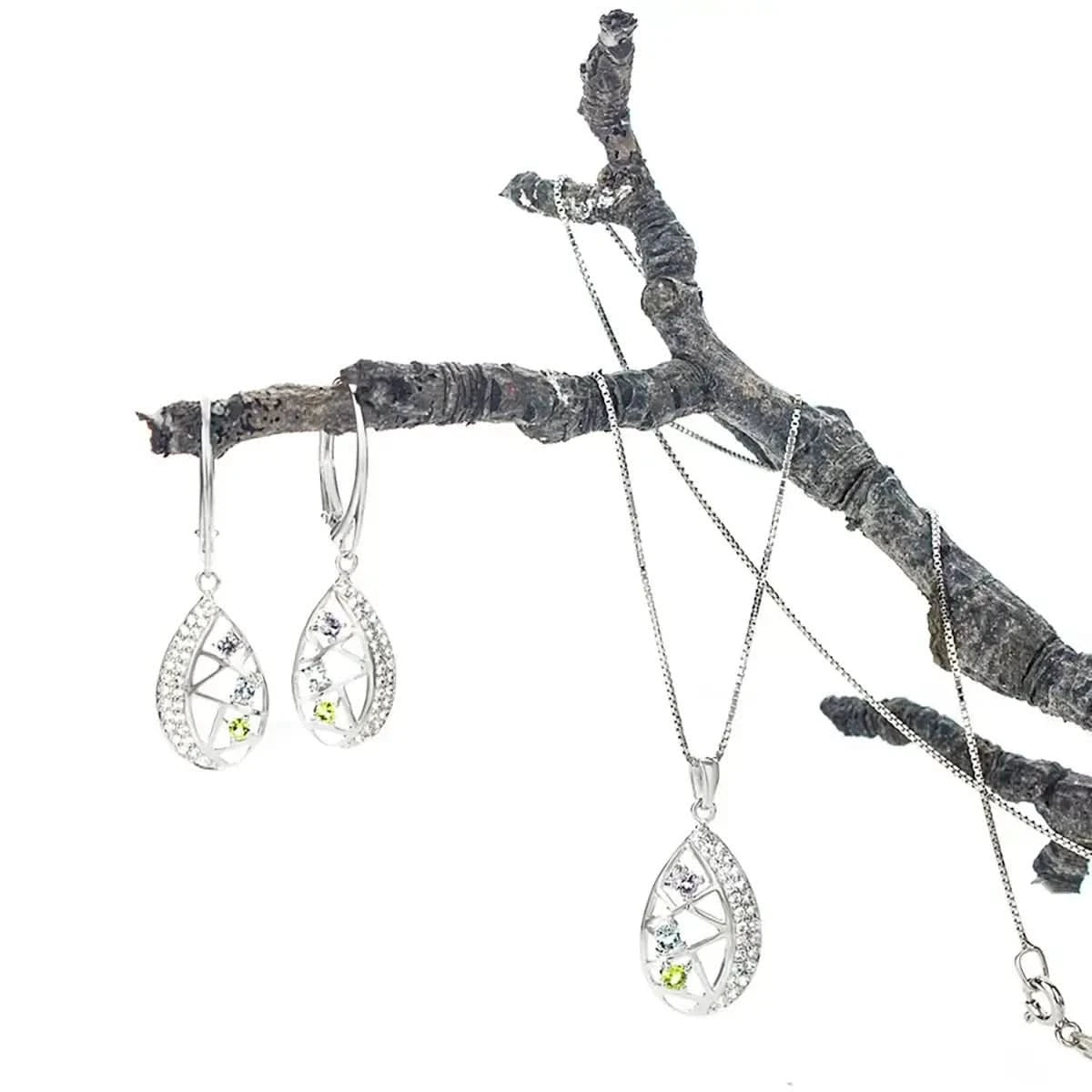 Изящни висящи обици с цветни нано камъни Сребро 925 – by Crystal Pro Jewellery