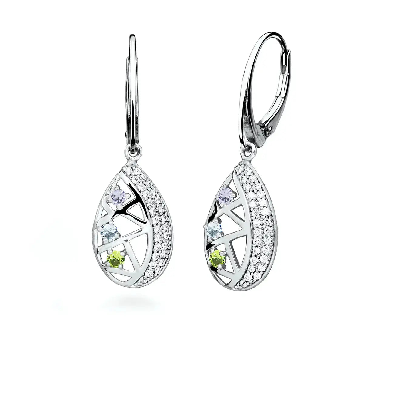 Изящни висящи обици с цветни нано камъни Сребро 925 – by Crystal Pro Jewellery