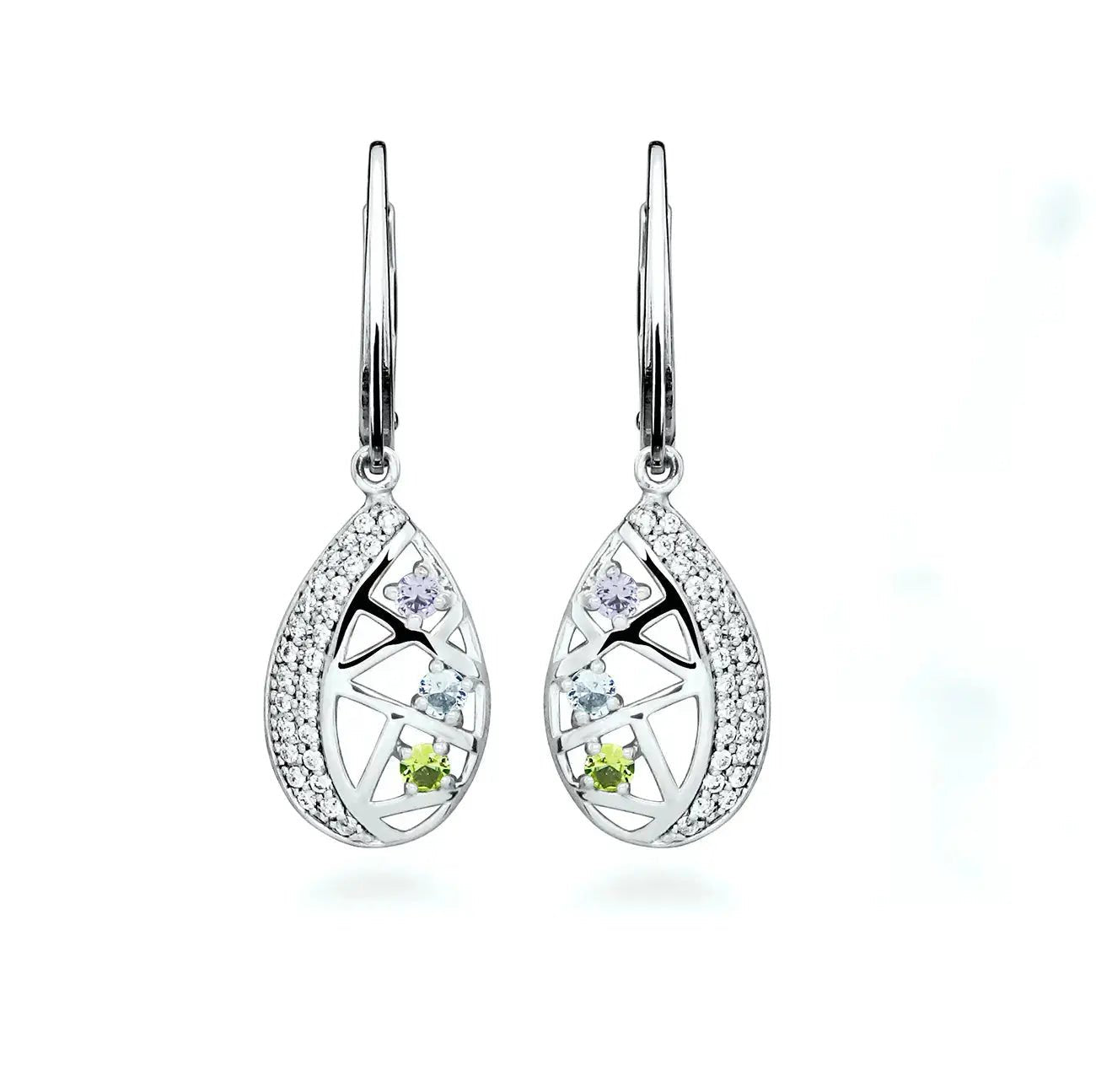 Изящни висящи обици с цветни нано камъни Сребро 925 – by Crystal Pro Jewellery