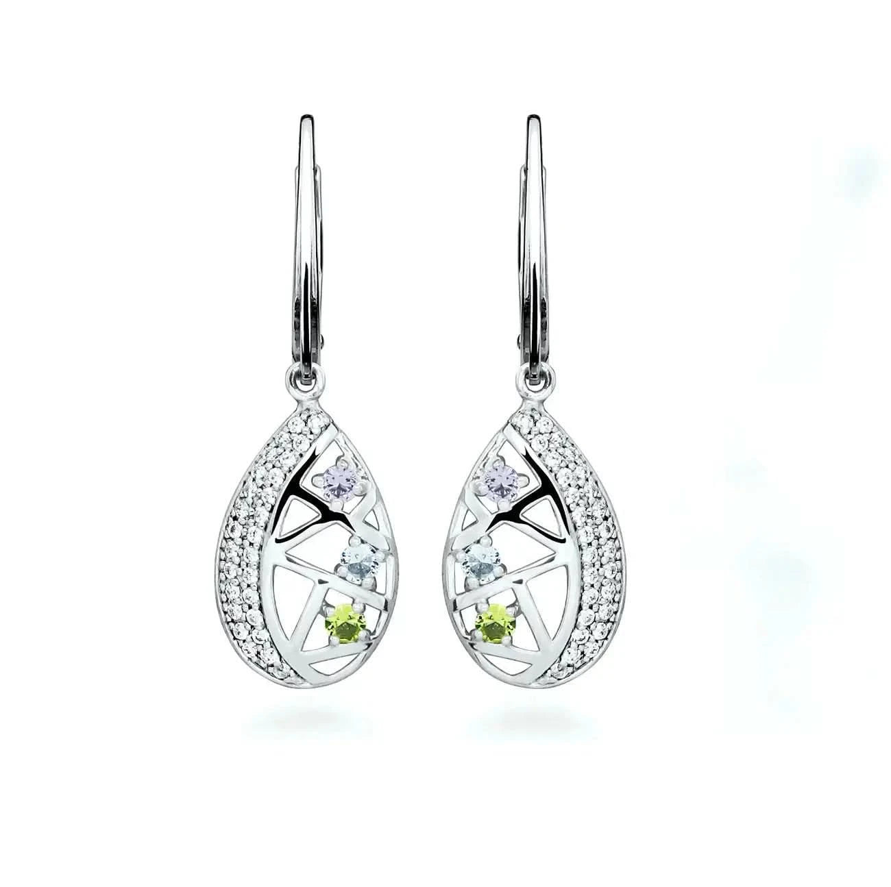 Изящни висящи обици с цветни нано камъни Сребро 925 – by Crystal Pro Jewellery