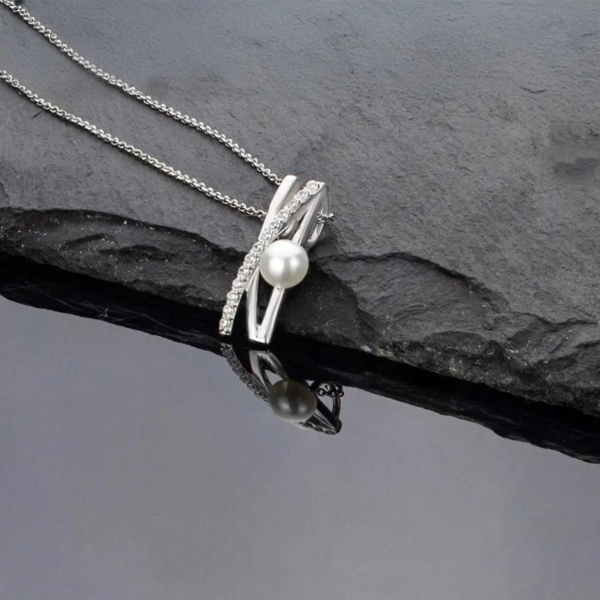 Колие с Речна Перла и цирконии Сребро 925 – by Crystal Pro Jewellery