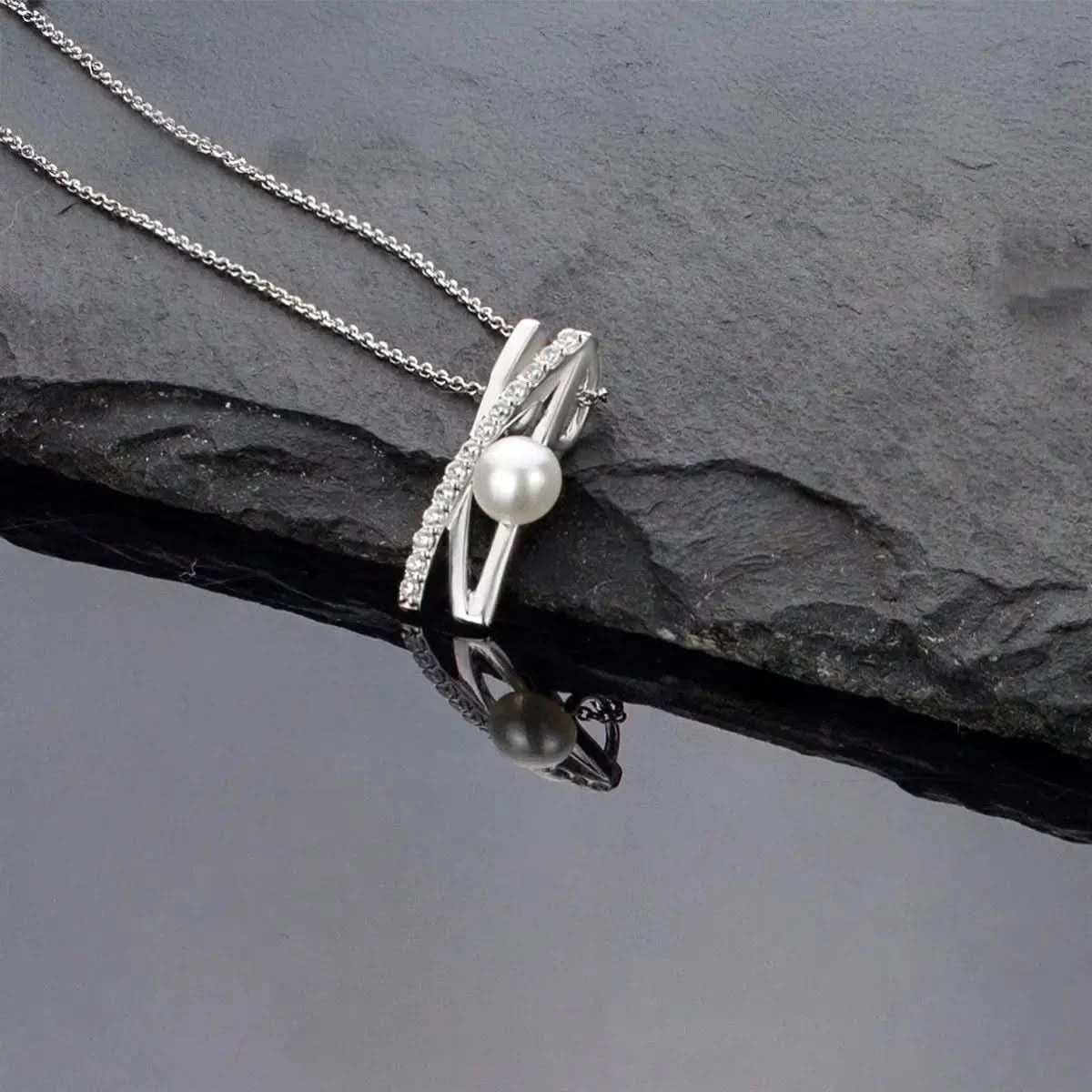 Колие с Речна Перла и цирконии Сребро 925 – by Crystal Pro Jewellery