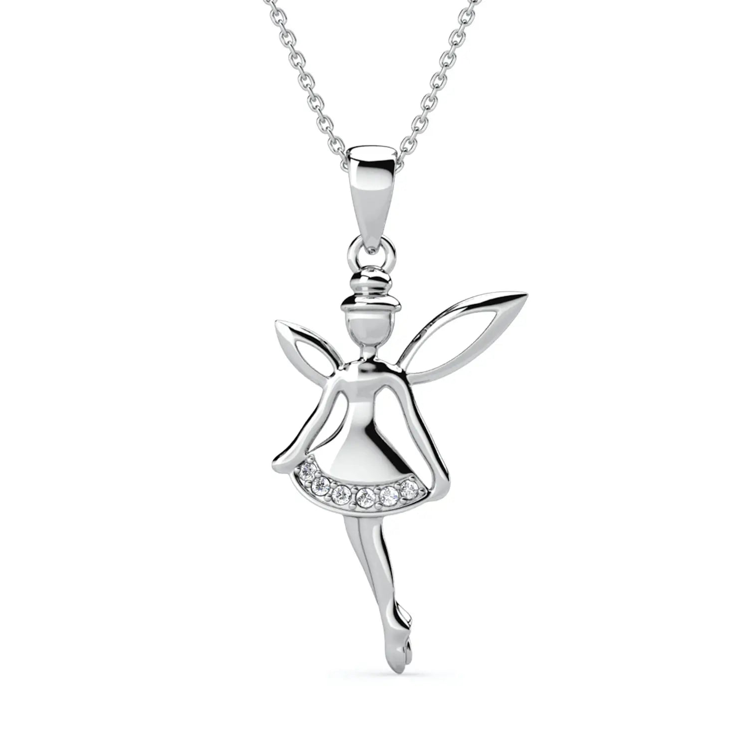 Колие Вълшебна Фея с кристален блясък и 18К покритие Бяло злато – by Crystal Pro Jewellery