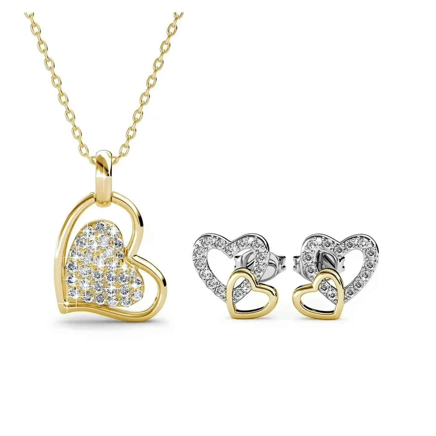 Комплект Сърца - Сияние в 2 цвята розово и бяло злато – by Crystal Pro Jewellery