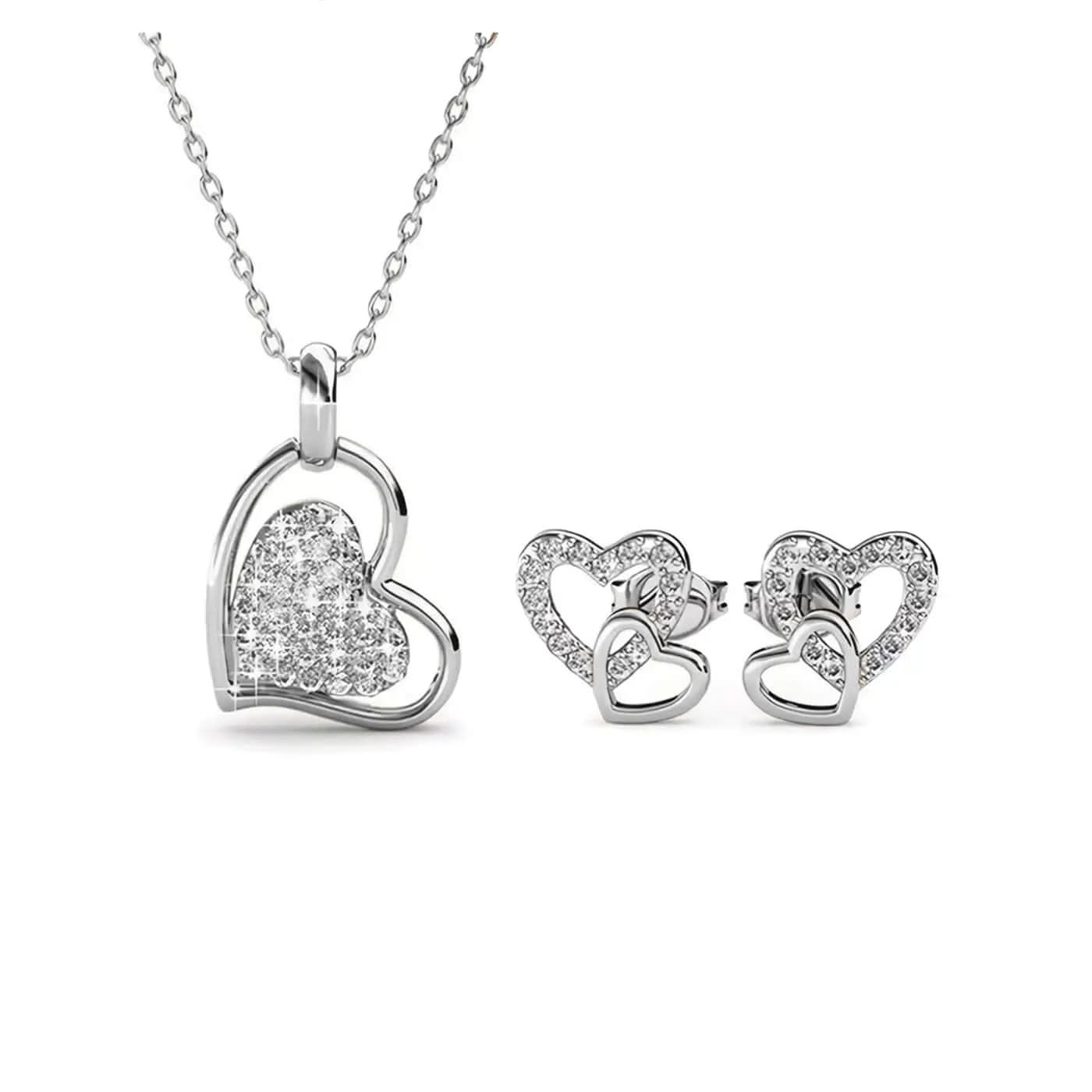 Комплект Сърца - Сияние в 2 цвята розово и бяло злато – by Crystal Pro Jewellery