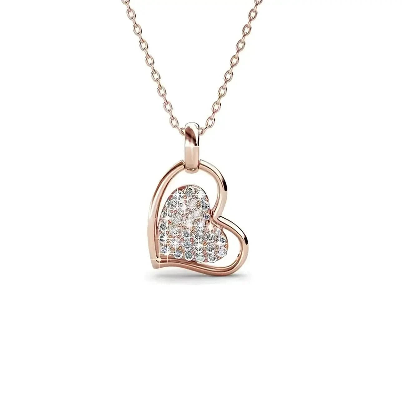 Комплект Сърца - Сияние в 2 цвята розово и бяло злато – by Crystal Pro Jewellery