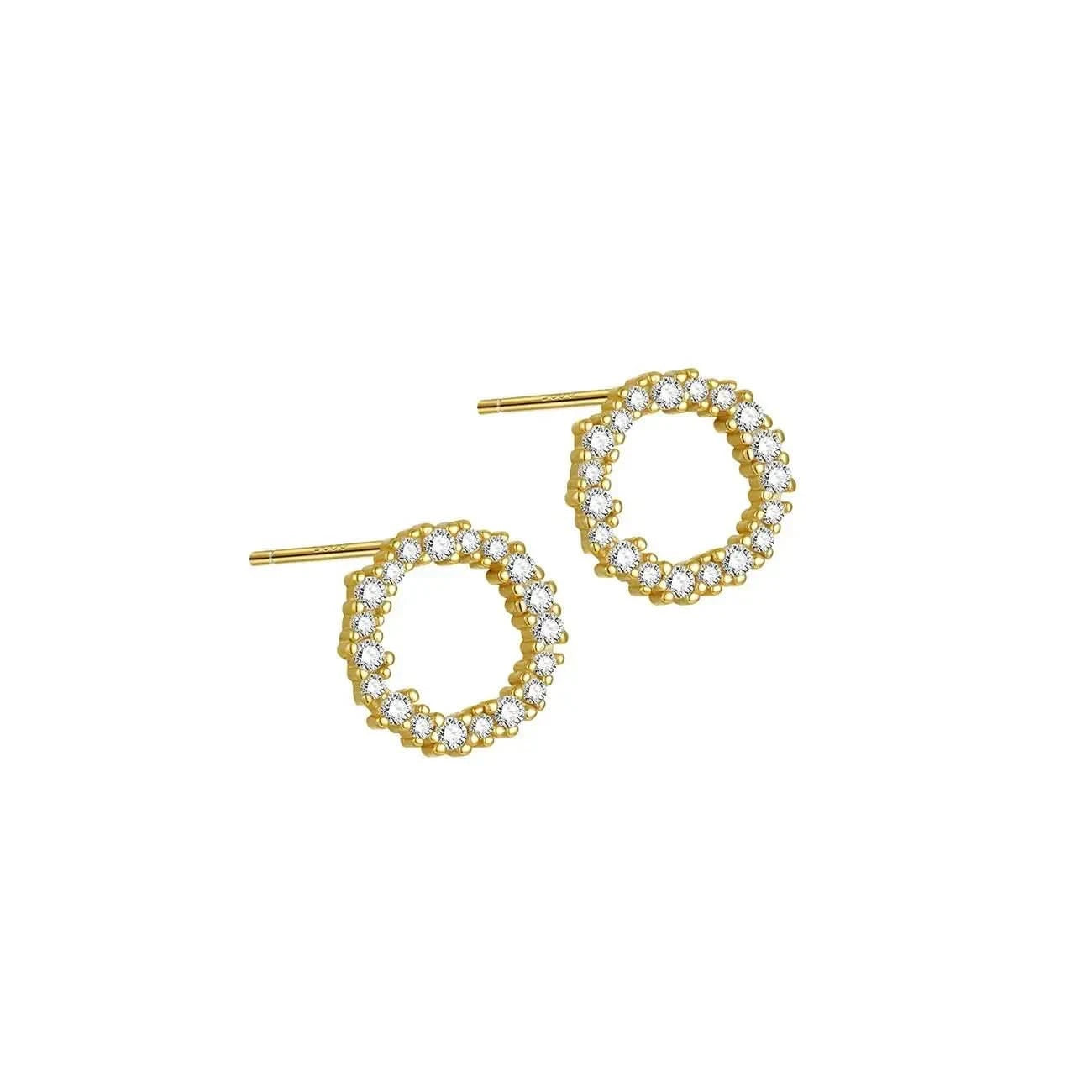 Кръгли обици на винт с цирконии, позлатени луксозен дизайн – by Crystal Pro Jewellery