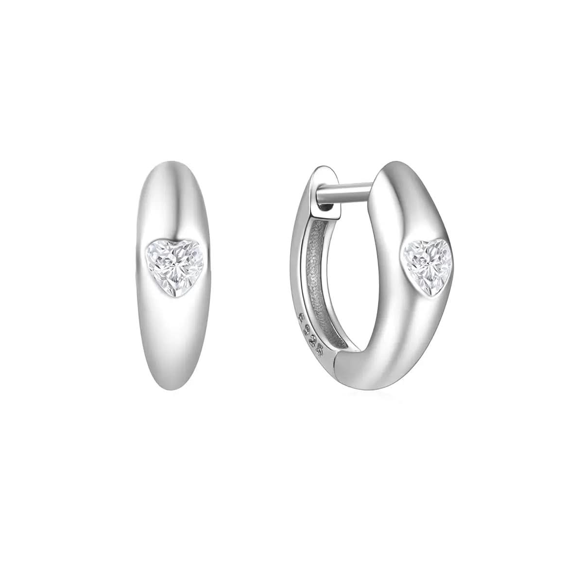 Луксозни малки халки с циркониево сърце Сребро 925 – by Crystal Pro Jewellery