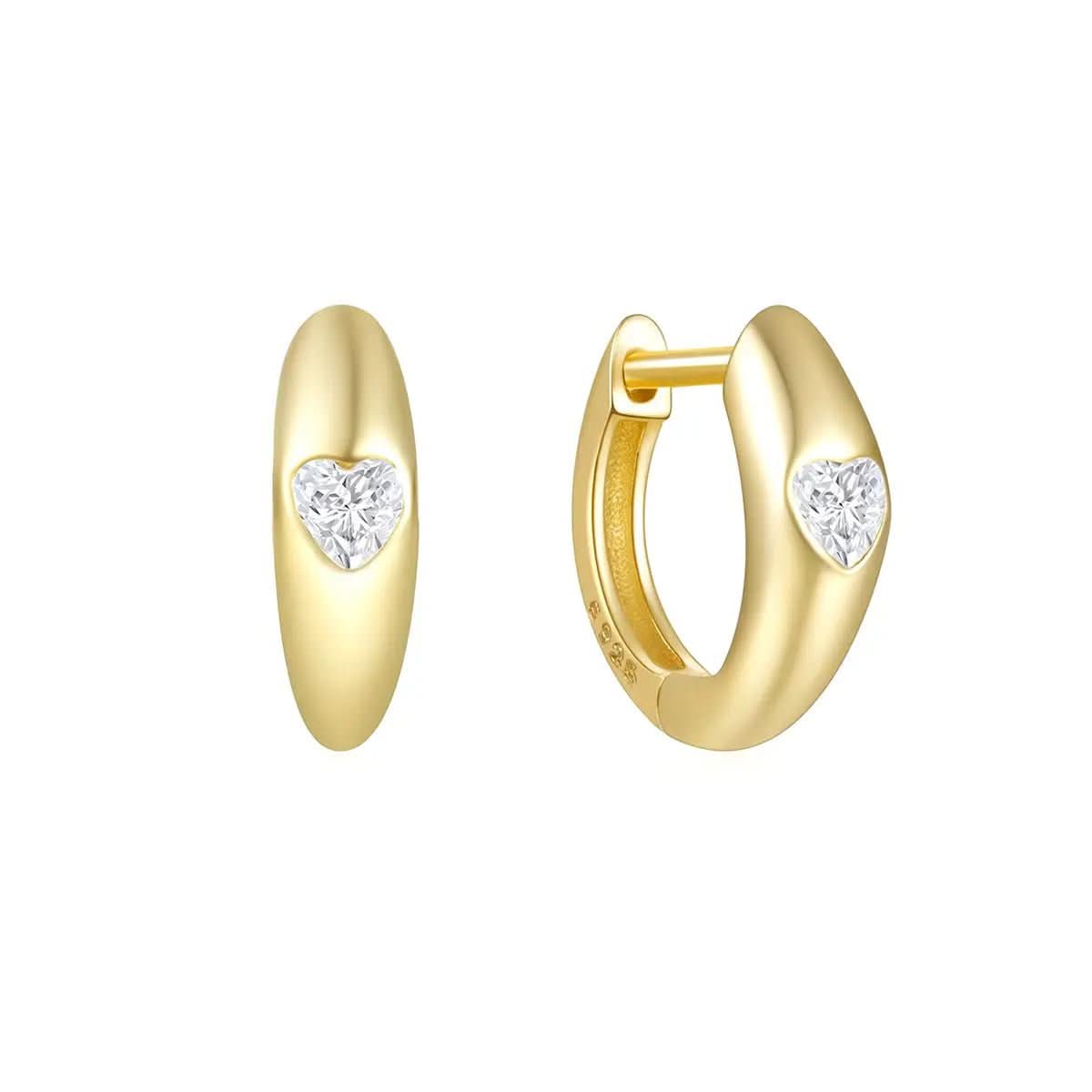 Луксозни малки халки с циркониево сърце Сребро 925 – by Crystal Pro Jewellery